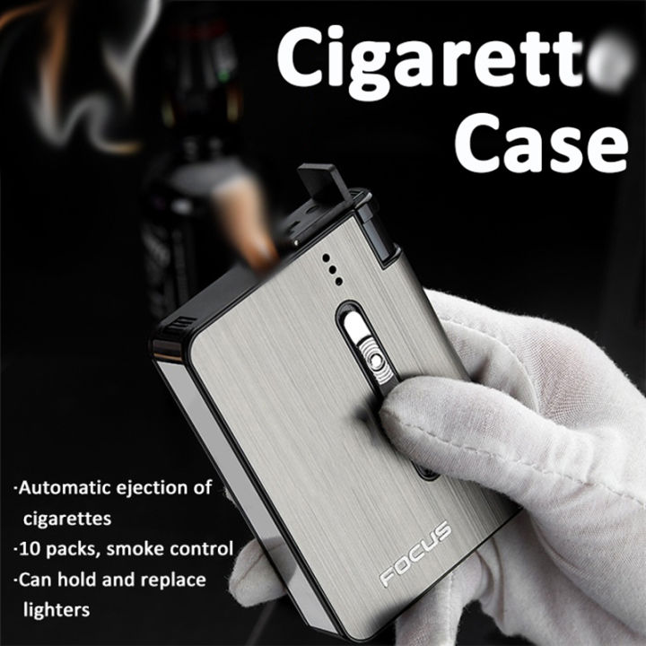 cigeratte-case-aluminum-alloy-automatic-popping-ciggarete-travel-10-sticks-thick-ciggarette-pack-removable-lighter