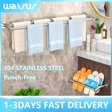 Hand Towel Bar Self Adhesive Wall Mounted Bathroom Towel Holder Kitchen  Dishcloth Storage Rod, stainless steel