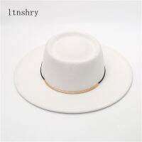 2021 New Wide Brim Simple Church Derby Top Hat Panama Solid Felt Fedoras Hat With Bow For Women Artificial Wool Blend Jazz Cap