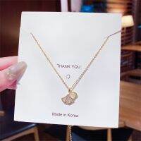 [COD] Fashion light luxury ginkgo leaf necklace niche micro-inlaid zircon fan pendant titanium steel clavicle chain Korean women