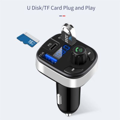 ；‘【】- Car Bluetooth 5.0 FM Transmitter MP3 Modulator Player TF Card Handsfree Audio Receiver Dual USB Fast Charger Car FM Modulator