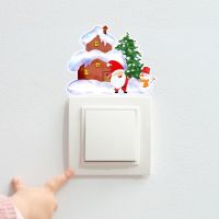Santa Claus House Wall Sticker Living Room Bedroom Switch Home Mural Cartoon Christmas Decoration Wallpaper Self Adhesive Decals