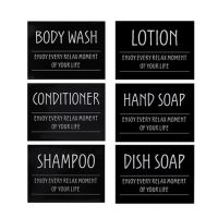 【LZ】 Bathroom Labels Set 6PCS Waterproof Refillable Bottles Stickers for Dish Soap Body Wash Conditioner Shampoo Display