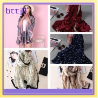 BTTJ0 Fashion Silk Pashmina Women Scarves Lady Shawl Flower Printed Neckerchief Knitted Wrap