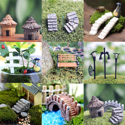 Mini Craft Figurine Bend Bridge House Mushroom Fence Craft Figurine Plant Pot Garden Ornament Miniature Fairy Garden Decor DIY