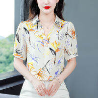 สุภาพสตรีแขนสั้นเสื้อเชิ้ตหรูฤดูร้อนสุภาพสตรีต่างประเทศบางท็อปส์ซูแม่วัยกลางคนอารมณ์ฤดูร้อนเสื้อชีฟอง