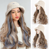 LANLAN Fishermans Hat Wig Synthetic Long Wavy Wigs Fashion Autumn Winter Cap Hair Wig Hair Extensions 2021