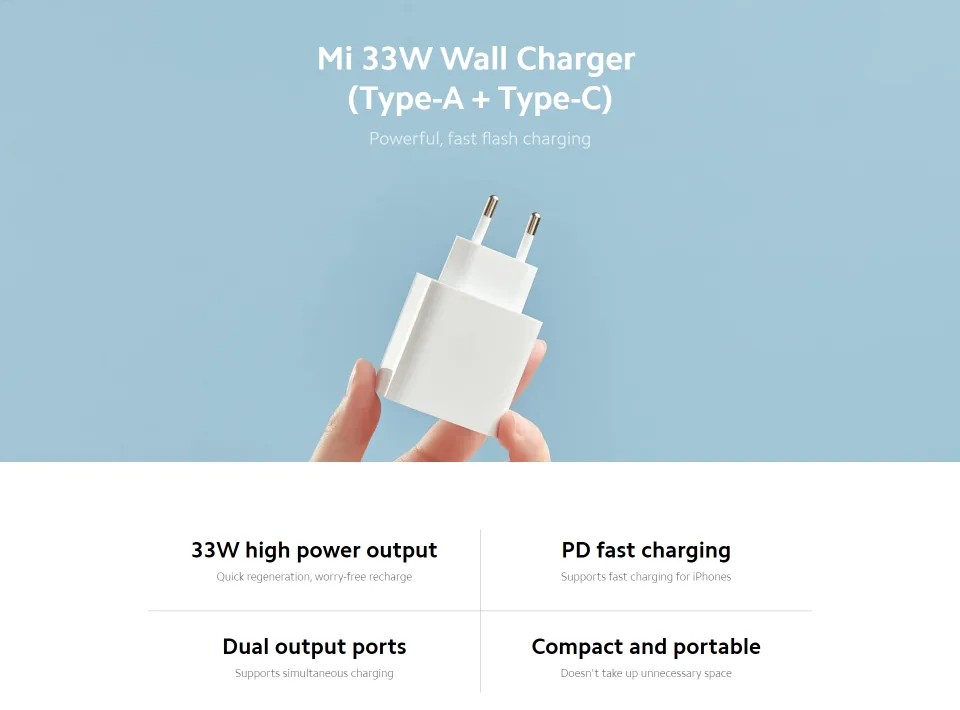Mi 33W Wall Charger (Type-A+Type-C)