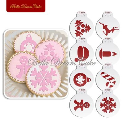 【YF】 8pc Merry Christmas Gift Socks Design Cookies Stencil Coffee template Stencils Fondant sugarcraft Cake Decorating Tools Bakeware