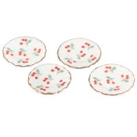 4PCS/SET Kitchen Toys Cherry Trays Plates Mini Food Dishes Tableware Miniature Doll House Accessories