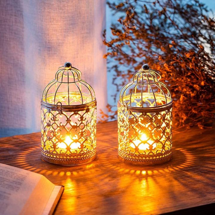 4 Pcs Decorative Candle Lanterns Bird Cage Metal Hollow Out ...