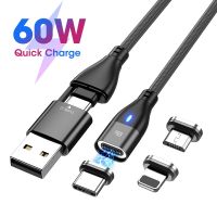 AUFU 6 In 1 60W PD สายชาร์จ USB เร็ว C พิมพ์ไมโครแม่เหล็กเคเบิลไอโฟนข้อมูลแล็ปท็อปแมคบุ๊คสายชาร์จ