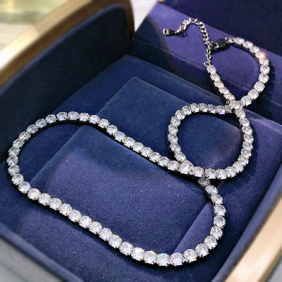 Wong Rain 925 Sterling Silver Created Moissanite Gemstone Anniversary Full Diamond Chain Choker Unisex Necklace Fine Jewelry