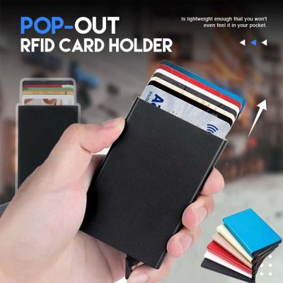 กระเป๋ากระเป๋าสตางค์อัจฉริยะ RFID ID เครดิตกระเป๋าเก็บบัตรแบบบางทำจากโลหะเคสใส่บัตรธนาคารขนาดเล็กป้องกันการบล็อคอลูมิเนียมของผู้ชาย