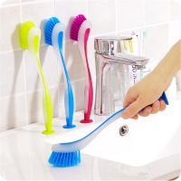 New 1pc Pot Cleaning Brush Vertical Multifunction Kitchen Suction Cup Type Sink Cleaning Scrub Brush Long Handle