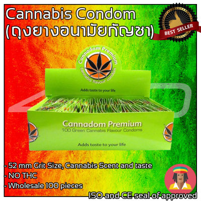ส่งไว! 100 pieces Pack Cannadom  ถุงยางอนามัยกันJา Single Pack of - Green condoms with Plant odor and flavour. With extra non spermicidal lubricant. Made of natural latex
