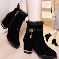 Fashion Autumn Women Ankle Boots Chunky High Heels Round Toe Rhinestone Ladies Short Boot Shoes