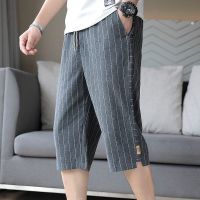 NGHG MALL-Mens 23 new trend ins loose cotton linen thin straight casual 7 points pants