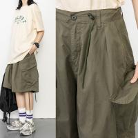 Large Pocket Overalls Shorts Mens Japanese Five-point Pants Couples Casual Pants Mens Summer Loose and Comfortable Drawstring Mid-waist Pants for Men