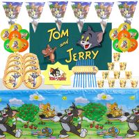 （ร้อน） Tom Cat And Jerry Mouse Theme Party Decorations Baby Shower Disposable Tableware Napkin Boys Birthday Party Girls Party Supplies