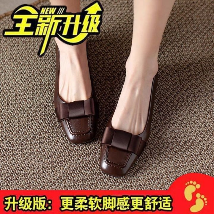 genuine-leather-shallow-mouth-single-shoes-for-women-summer-low-heels-2023-new-round-toe-bow-retro-flat-black-work-shoes