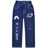 【YP】 5-12years primavera outono crianças pequenas meninas jeans pendurado ornamento bordado calças de brim