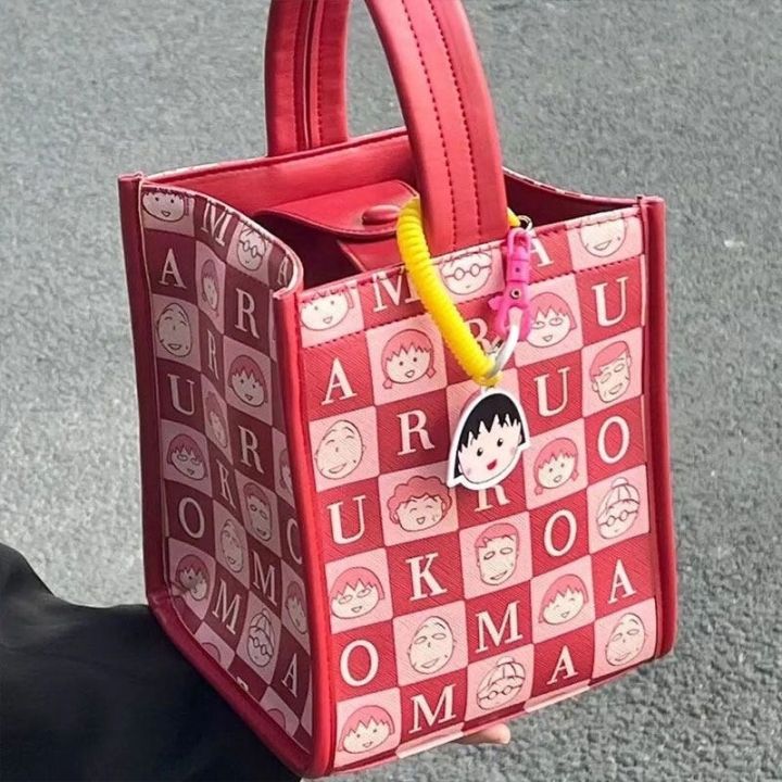 lonslan-cherry-maruko-กระเป๋าแบบเดียวกันกระเป๋าถือเครื่องประดับการ์ตูนน่ารักกระเป๋าถังสำหรับตั้งแคมป์ปิกนิก