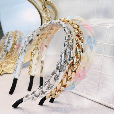 Retro เกาหลีผู้หญิงไม่สม่ำเสมอโซ่เรซิน Headband เครื่องประดับผมผมโปร่งใสผม Hoop