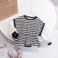 IENENS Spring Gilrs Clothing O-neck Cotton Tees Long Sleeves Striped T-shirts Kids Casual Tops 1-6 Years Baby Clothes