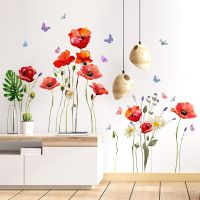 3pcs Colorful Flower Plant Butterfly Wall Sticker Background Wall Living Room Room Decoration Mural Pvc Creative Wall Sticker Vinyl Flooring