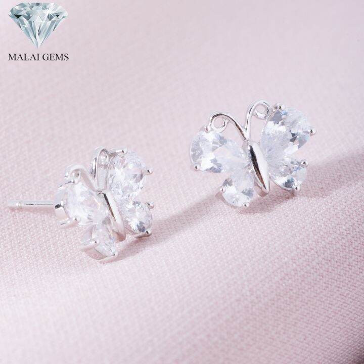 malai-gems-ต่างหูเพชร-เงินแท้-silver-925-เพชรสวิส-cz-เคลือบทองคำขาว-รุ่น-155-e016-98-แถมกล่อง-ต่างหูcz-ต่างหูเงินแท้