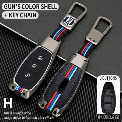 Compatible with Ford Key Fob Cover with Keychain Metal Shell &amp; Soft Silicone Full Protection Key Case Holder for Ford Fiesta Focus Mondeo Ecosport Kuga Smart Remote Keyless