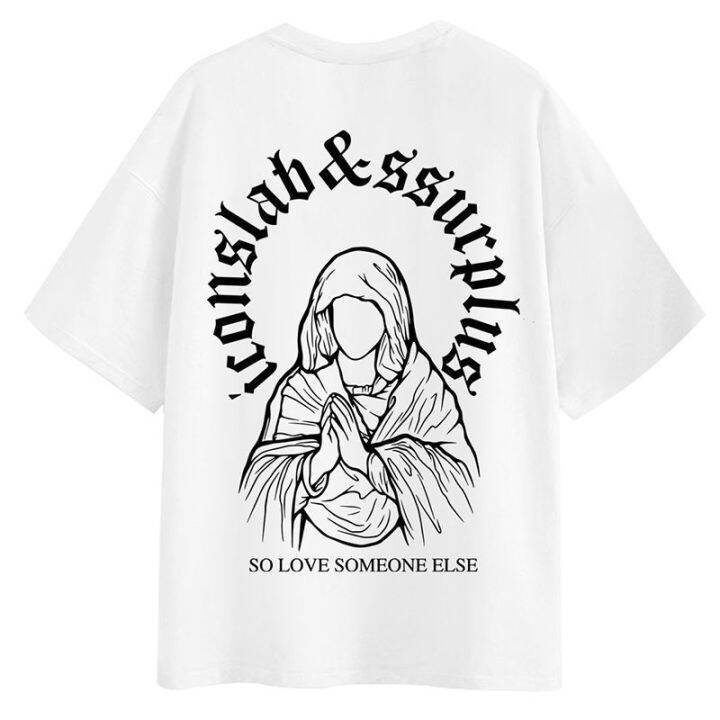 inset-style-printing-short-sleeve-summer-loose-casual-couple-t-shirt-hong-kong-style-nun