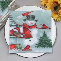 2022 New 20Pcs/Bag Christmas Snowman Theme Paper Napkins Xmas Winter Decoupage Serviettes for Xmas Party Tableware Home Decor G