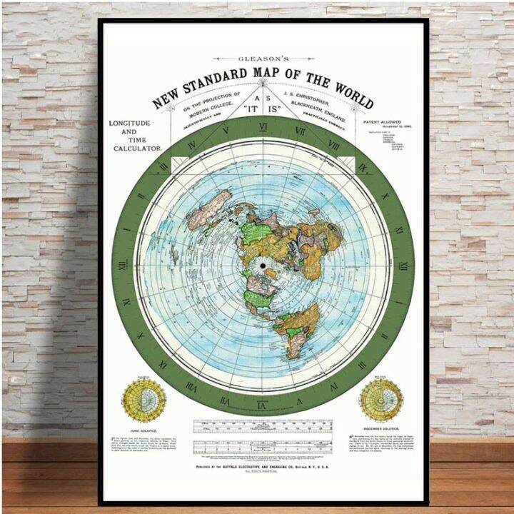 Flat Earth Map Gleasons New World Map Wall Art Painting For Aesthetic ...