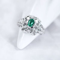 Emerald Diamond Ring แหวนเพชรมรกต มรกตแท้สีเขียวอมฟ้า เนื้อสะอาดมาก ประดับเพชรแท้น้ำ96-97 ตัวเรือนเป็นทองขาว18k