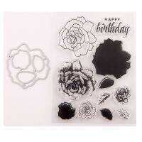 Flower Happy Birthday Seal Stamp With Cutting Dies Stencil Set DIY Scrapbooking Embossing Photo Album Decorative Paper Card Craft Art Handmade