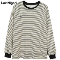 Laz Nigori เสื้อสเวตเตอร์แขนคอกลมยาวสำหรับผู้หญิง,เสื้อกันหนาวบางเสื้อยืดลายทางเสื้อสตรีต่ำฤดูใบไม้ร่วง