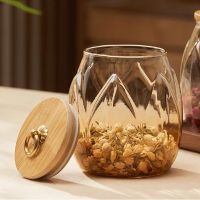 【LZ】❄☃  750ml de vidro claro selado frasco casa caixa de doces porca café feijão armazenamento frasco criativo lotus-em forma de vidro lata de chá decoração de casa