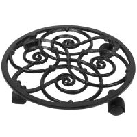 Cast Iron Plant Caddy,11.8 Inch Round Potted Plant Stand Flower Pot Rack on 4 Wheels Indoor Outdoor Planter Holder