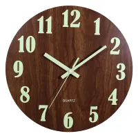 Luminous Wall Clock,12 Inch Wooden Silent Non-Ticking Kitchen Wall Clocks for Indoor/Outdoor Living Room