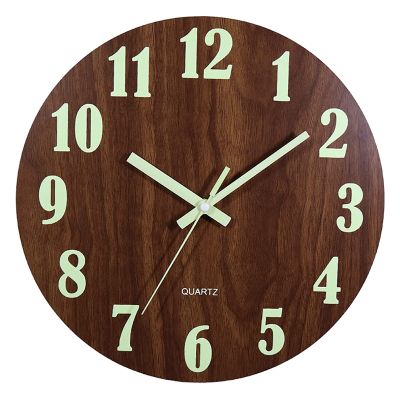 Luminous Wall Clock,12 Inch Wooden Silent Non-Ticking Kitchen Wall Clocks for Indoor/Outdoor Living Room