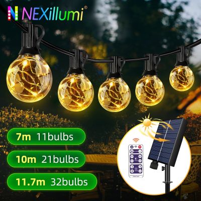 G40 Solar Lights Outdoor, Waterproof Garden Garland LED String Bulbs 7M/10M/11.7M with 8 Modes for Backyard Christmas Party Deco