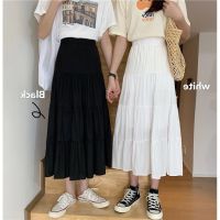 COD DSFERTGERRYYY DOZW Women Chiffon Vintage High Waist Elastic Splice White Black Unique Long Cake A-Line Dress