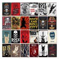 Rock N Roll Music ป้ายโลหะดีบุกวินเทจสำหรับตกแต่งผนังบาร์