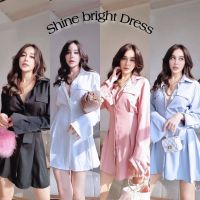 เดรสเชิ้ตแขนยาวผูกเอว✨Shine bright Dress✨ตีเกร็ดด้านหน้าทรงสวย✨โคเรียสุดๆ?ป้ายCottoncandy