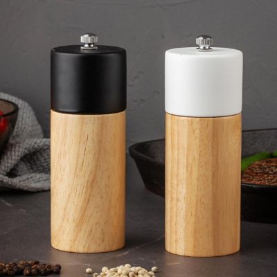 6 Inch Wood Ceramic Salt Pepper Grinder Manual Rotor Adjustable Natural Spice Pepper Mill Grinder for Kitchen Cooking Tools