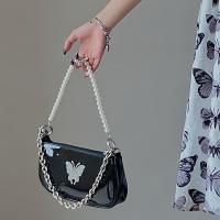 Patent Leather Women Shoulder Bag Fashion Ladies Butterfly Underarm Handbags Pearl Chain Female Underarm Bag Purse Crossbody Bag
