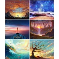 AZQSD Painting By Number Canvas Kits Landscape Acrylic Paint Home Decoration DIY Coloring By Numbers Sky Bedroom Wall Artwork