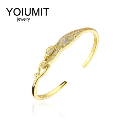 Yoiumit Real Gold Color-preserving Electroplated Copper Micro-inlaid Zircon Leopard-shaped Open Bracelet for Women New Product